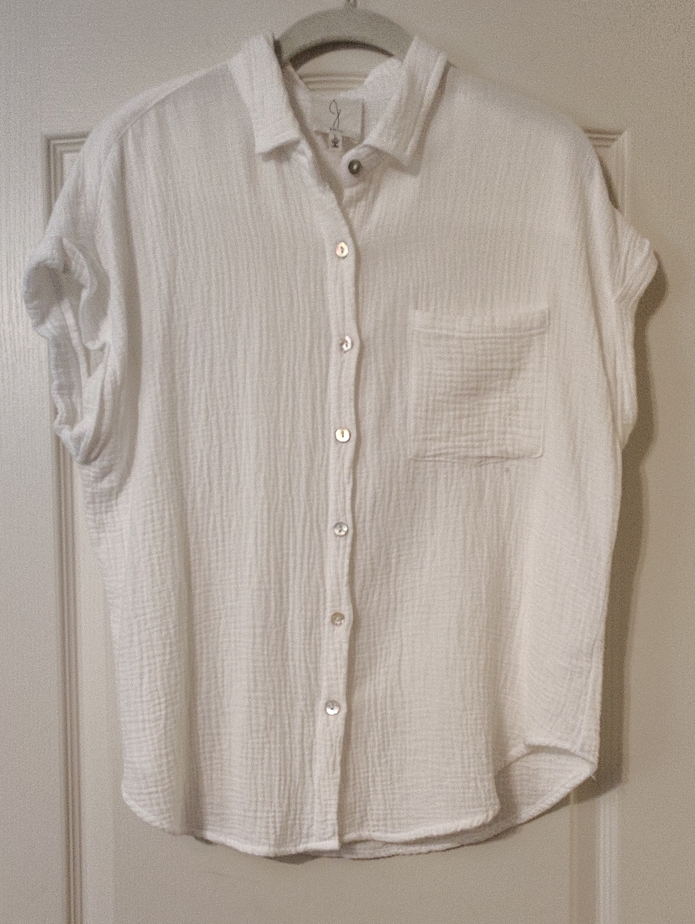 Joie Button Down Top White Large Short Sleeve 100% Cotton